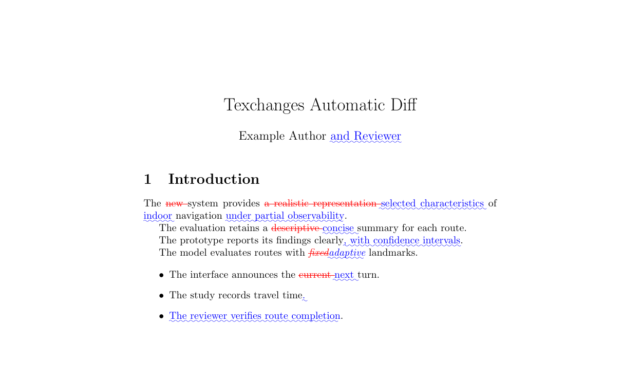 The automatic diff path, showing the original and revised documents beside the generated word-level diff of the two.